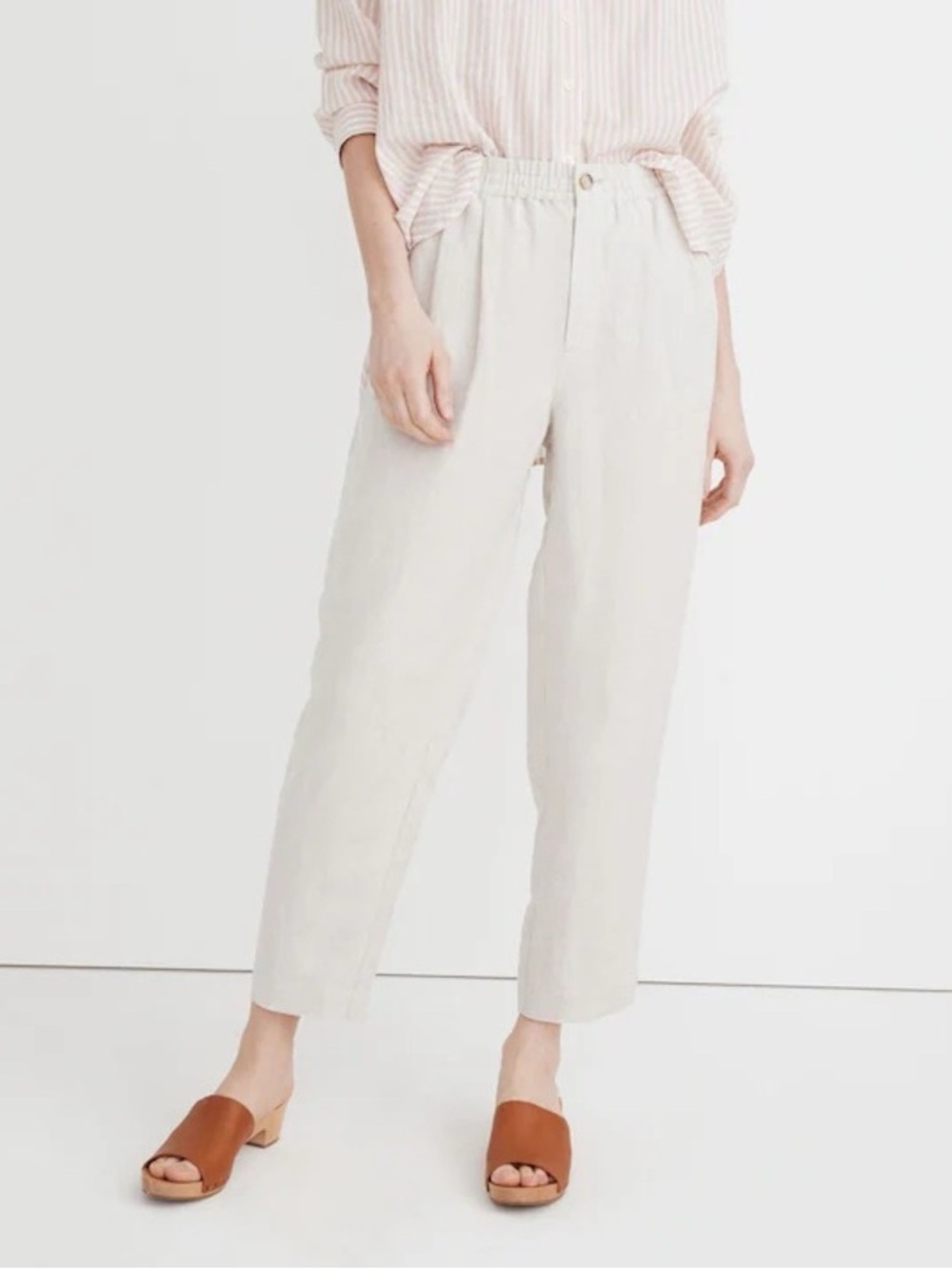 Madewell Linen-Blend Track Trousers Pants in Heathered Natural Size Small